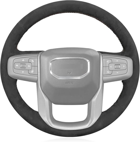 MEWANT Hand Stitch Car Steering Wheel Protector Wrap Cover for GMC Sierra 1500 2019-2023 / Sierra 1500 Limited 2022 / Sierra 2500 2020-2024 / Sierra 3500 2020-2024 / Yukon (XL) 2021-2023 Accessories