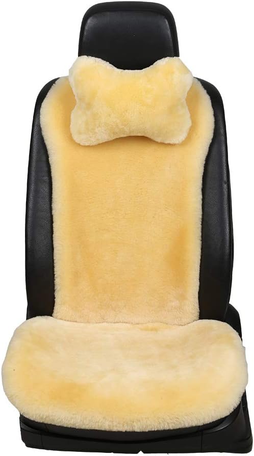 OGLAND Fluffy Cozy Fur Sheepskin Universal Car Seat Cover for Auto Fuzzy Seat Cushion Accessories Automobiles (3 Pack Front, Golden Yellow)