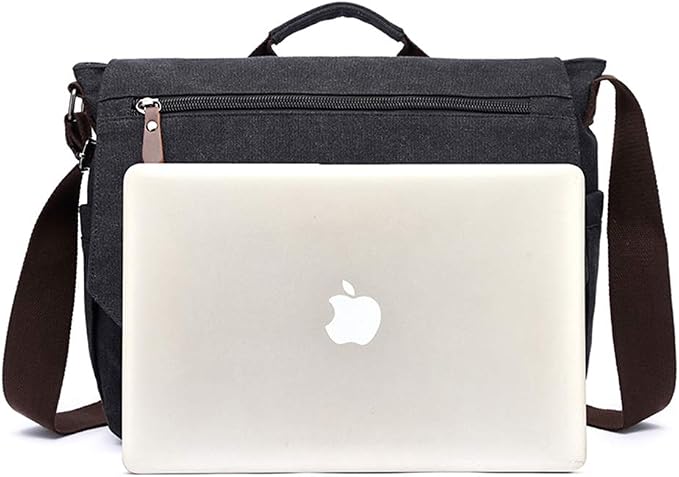 Vintage Genuine Leather Waxed Canvas Briefcase Large Satchel Shoulder Bag Rugged Computer 15.6" Laptop Bag