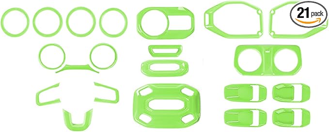 21PCS Light Green Interior Trim Kits Fit for 2018-2023 Jeep Wrangler JL JLU & Gladiator JT 4Door Interior Decor Accessories Dashboard AC Headlight Switch Roof Speaker Inner Door Bowl Steering Button