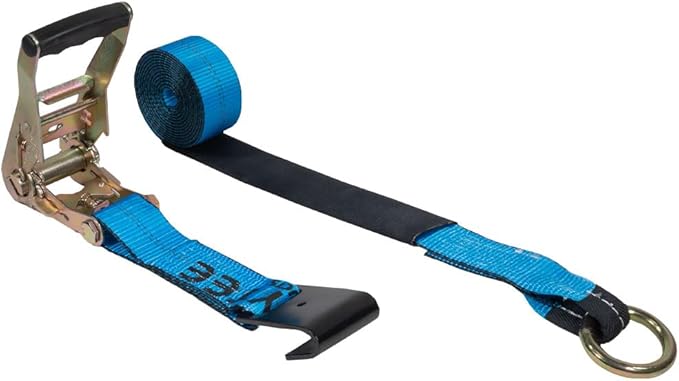 Mytee Products 4 Pack 2" x 120" Car Tie Down Straps for Trailer with Flat Hook - 3333 LB WLL Blue Lasso Style Tire Strap for Car Trailer with Ratchets - Vehicle Tie Down Wheel Straps for Hauling Cars
