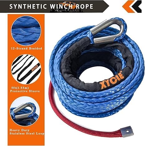 Synthetic Rope Towing Winch Fairleads, Blueblack | 254mm,10" Aluminum Cable Guide, Foldable Forged Trailer Hook Kit, 1/2" x 70 Ft Synthetic Winch Rope