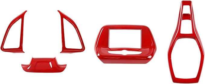 Jimen Fit for Chevrolet Camaro 2017-2024, 6PCS Red Interior Trim Kits - Navigation Screen Cover, Gear Shift Panel Trim
