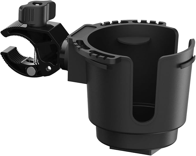 Cup Holder with 0.6"-1.5" Aluminum Clamp - Drink Holder for ATV, Motorcycle, Bike, Wheelchair, Golf Cart (Black)