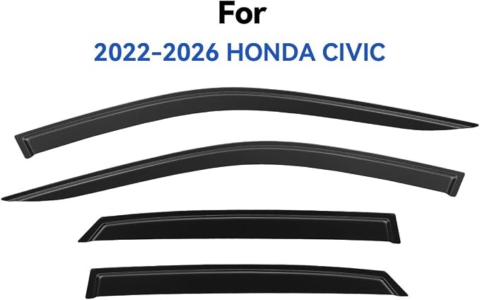 YQAUTEC Window Visors Rain Guards for 2022 2023 2024 2025 2026 Honda Civic, Out-Channel Window Vent Wind Deflectors Visors Shades for 22 23 24 25 26 Civic, for Sedan ONLY