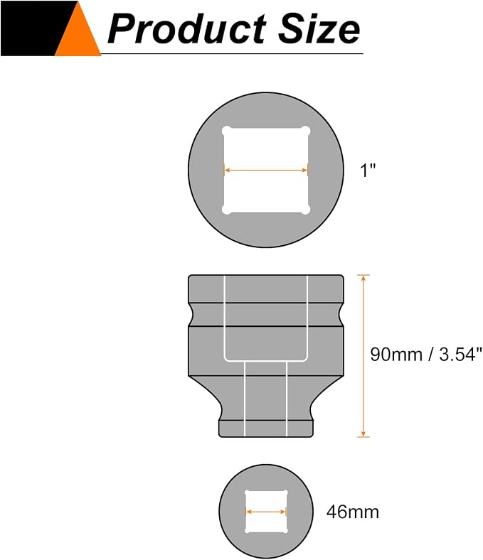 HARFINGTON 3pcs 4 Point Square Socket 1" Drive 46mm Metric Square Impact Socket CR-MO Blackening Standard Wheel Sleeve Pneumatic Sleeve Tool for Auto Repair Mechanical Maintenance Home Use