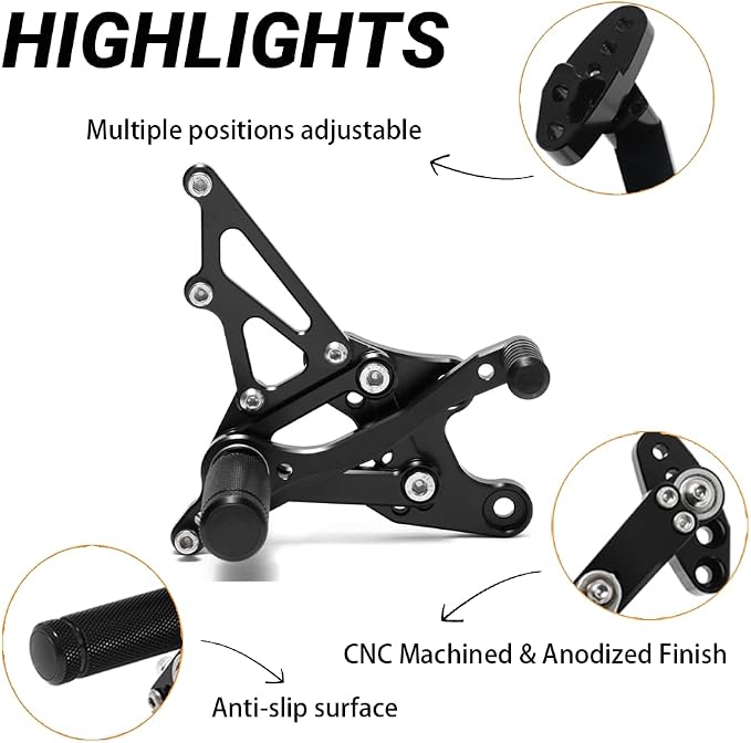 Rearsets for Honda CBR 600RR 03-06 Adjustable Rear Sets Foot Pegs | Made of CNC Aluminum alloy, Multi-position Adjustable, Non-slip foot peg surface