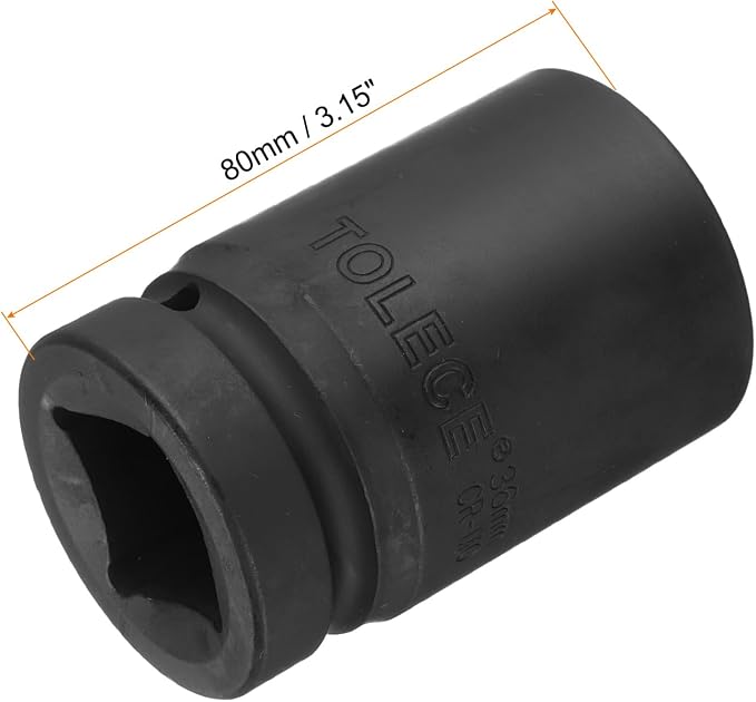 uxcell 1" Drive 36mm 12-Point Impact Socket, CR-MO Steel 80mm Length, Standard Metric Sizes