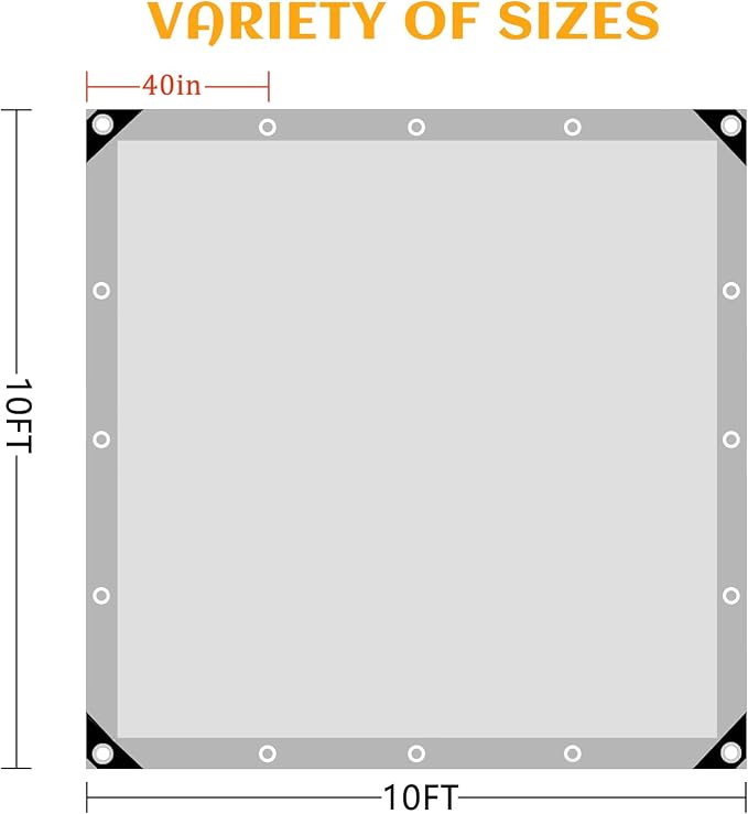 Tarps Heavy Duty Waterproof, 12 Mil Silver Waterproof Tarps for Outdoors with Grommets Reinforced Edges, UV Resistant, Tear&Fade Resistant, Camping Cover Under Tent, 10 * 10 FT