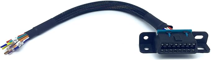 JUTA OBD2 J1962F 16PIN Female to Open Cable Braid Dash Port Pigtail Fixed Wire Harness with Underdash Mount Bracket Replacement Cable - [1ft/30cm - 2 Pcs]