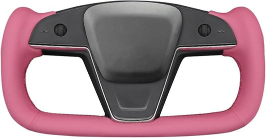 MEWANT Hand Stitched Pink Leather Tesla Model S Yoke Steering Wheel Cover Wrap for Tesla Model S 2021-2023 / Model X 2021-2023 Tesla Yoke Steering Wheel Accessories
