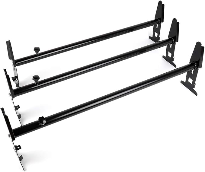 Scitoo Heavy-Duty 3 Bars Steel Utility Ladder Truck Pickup Rack Kayak Contractor Lumber Utility for Chevy for Dodge for Ford for GMC Express 77' Van with Rain Gutters - Black Van Rack