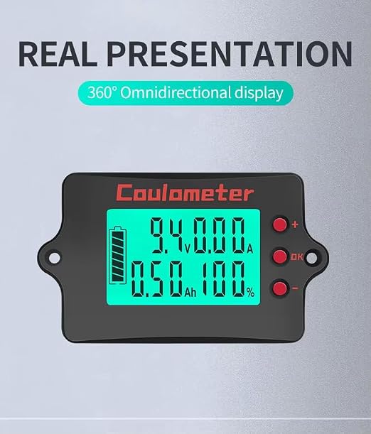 Battery Capacity Tester | Coulomb Counter | DC 8-120V 0-100A | Voltmeter/Ammeter | for Touring Car/Electric Car (100A+3M USB)
