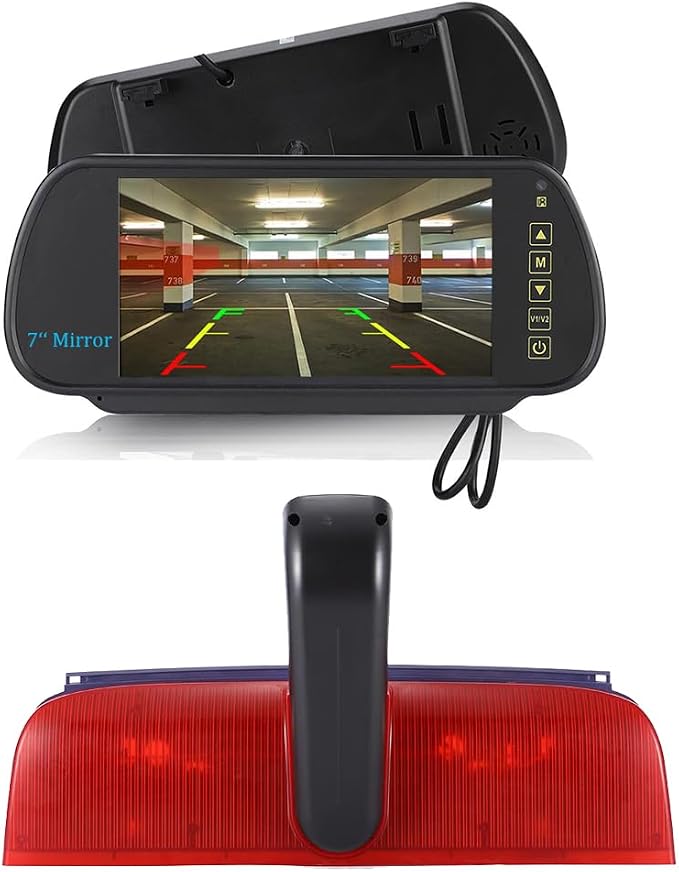 HD Transporter Caravan Van Brake Light Roof Rear View Reversing Backup Camera with Angle Adjustable Compatible with Ford Transit Connect 2/XL Cargo Titanium Passenger Wagon SUV MPV + 7 Inch Rear View