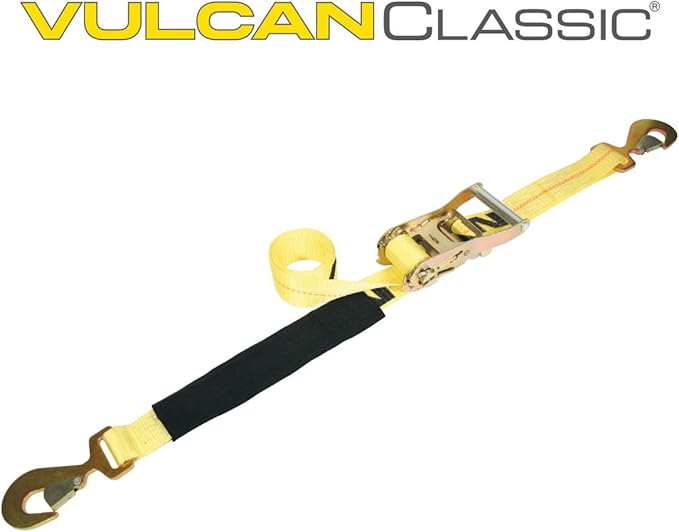 VULCAN Car Tie Down with Flat Snap Hook Ratchet - Snap Hook - 72 Inch - 3,300 Pound Safe Working Load
