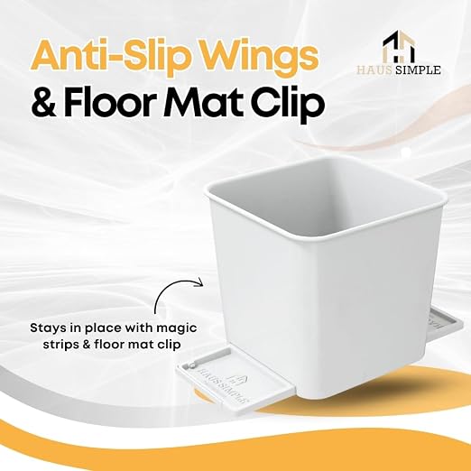 White Car Trash Can with Stability Wings | Magic Strip & Clip for Fabric & Rubber Mats – Includes 1 Box of Trash Bags Inside + 6 Extra Boxes (Total of 7 Boxes, 140 Bags) – Compact Garbage B