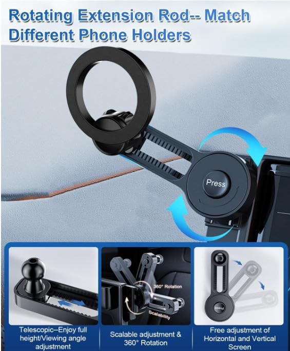 PZK Car Phone Holder for KIA Sportage 2023 2024 2025 EX/SX/SX-Prestige/X-Line Accessories 12.3-Inch Screen Fixed Clip, Compatible with MagSafe Car Phone Mount with 360° Rotatng Extension Rod Cradles