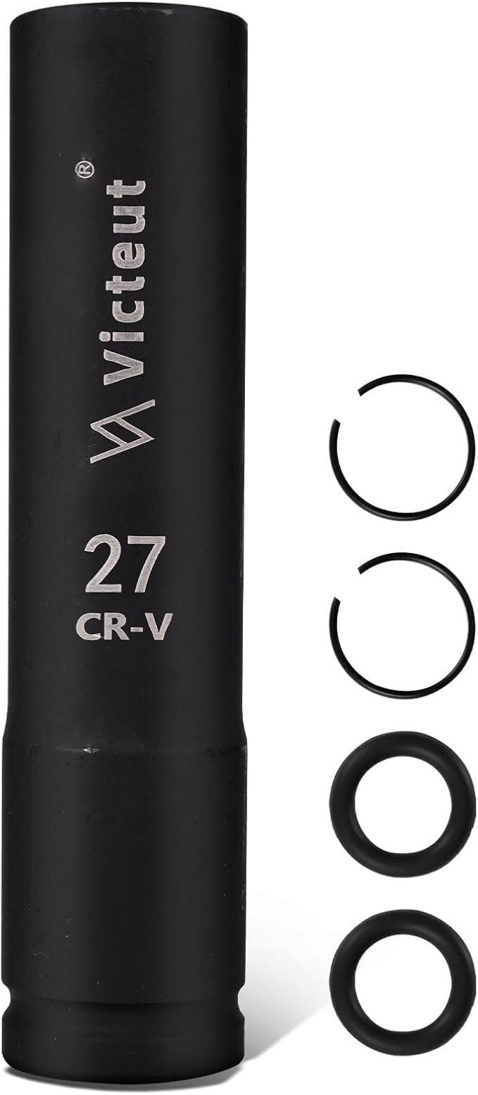 1-Inch Drive 27mm Extra Deep Impact Socket，8-Inch (200mm) Long，6-Point Truck&Trailer&Tractor Wheel Nut Socket, Heat Treated Cr-V Alloy Steel, One-Piece Forged, No Torque Loss