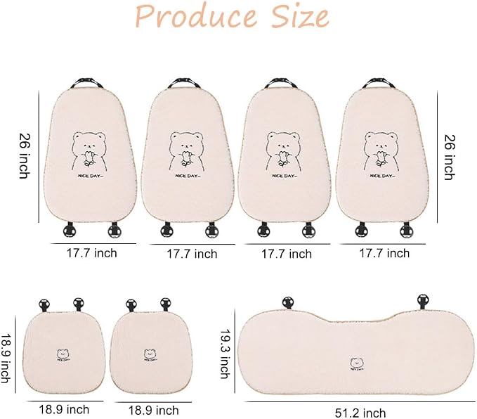 acdiac Universal Cute Bunny/Bear Car Seat Cover Cushion Fuzzy Cozy Cartoon Auto seat Pads (Bear, 7pcs/seat)