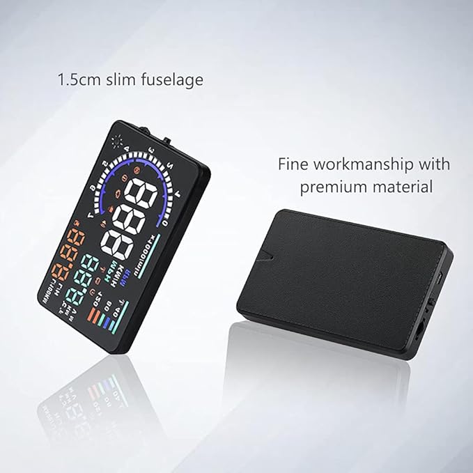 5.5'' HUD Head Display, Windshield Screen Projector Vehicle Speed, Hud Overspeed Alarm, Km/h MPH, OBDII/EUOBD Interface Plug Car Hud Screen
