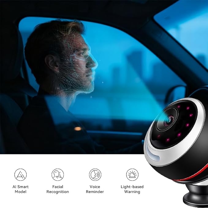 DMS Driver Monitoring System AI Fatigue Warning Device with Face Recognition Alerts for Eye Closing Yawning Smoking Phone Use & Distraction Works for All Vehicles