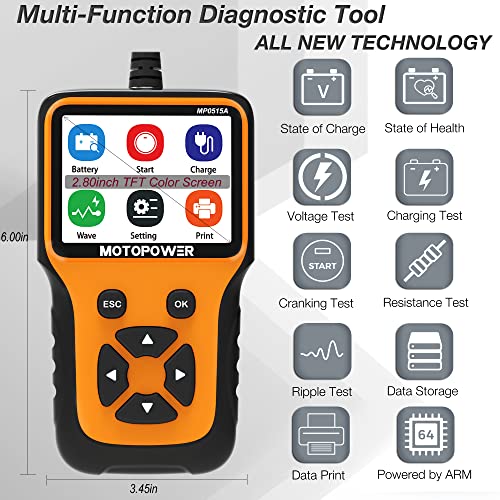 MOTOPOWER MP0515A 12V Car Battery Load Tester with MP69040