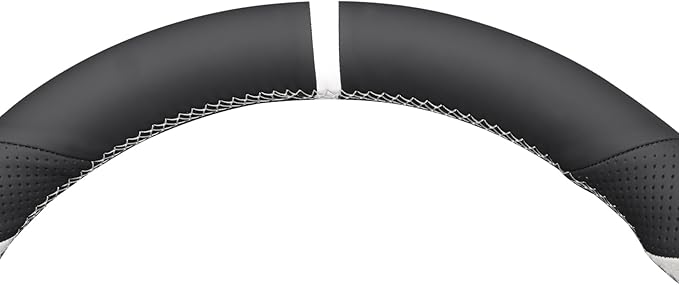 MEWANT Hand Stitch White Black Faux Leather Steering Wheel Cover Wrap for Tesla Model 3 Highland 2025 Model Y Juniper