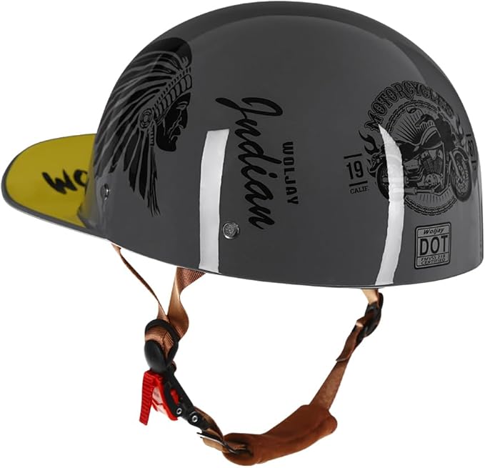 Vintage Retro Open Face Motorcycle Helmet Baseball Cap Half Helmets with pull-down Lens for Men Women Moped Cap Jet Scooter Street Cruiser - DOT Certified (Indian-Gray,Medium)