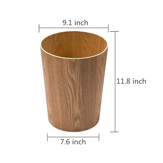 2.3 Gallons Wood Trash Can Wastebasket for Home or Office, Japanese-style natural wood Round Wastebasket, Lightweight, Sturdy for Under Desk, Kitchen, Bedroom, Den, Hotel, or Kids Room (Light Wood-A)