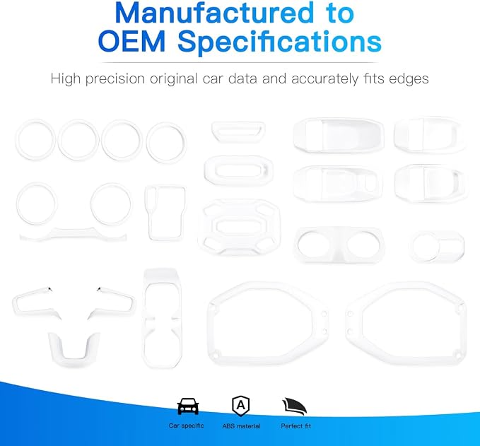 Barong for Jeep JL Steering Wheel Door Handle Air Conditioning Vent Cup Holder Reading Light Gear Cover Full Set for 2018-2023 Jeep Wrangler JLU Gladiator JT 4xe Interior Accessories White 23PCS