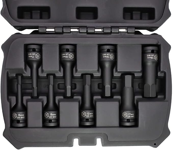 MichaelPro MP005027 8Pc 1/2” Drive Hex Bit Socket Set, 6 to 19mm, Impact Metric Socket, CR-Mo | Sturdy Storage Case Included