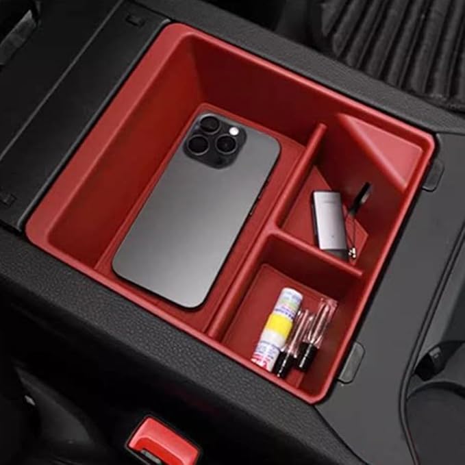 Car Central Control Armrest Storage Box Center Console Organizer Tray Storage Box for Porsche Cayenne 2024-2026 Interior Accessories Gear Shift Panel Storage Tray Insert Box (Style 2 Red)