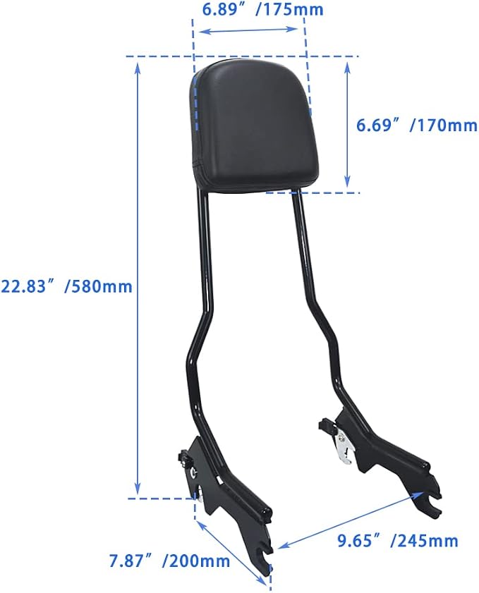 Backrest, Sissy Bar Upright w/Backrest Pad fits for Harley Softail FLDE, FLHC, FLHCS, FLSL, FXBB, and FXST models 2018-2024, Gloss Black