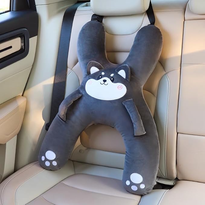 Car Pillow for Travel – Animal-Themed Car Seat Cushion with Safety Belt Protector – 4 Cute Styles: Pig, Dog, Rabbit, Panda (Panda)