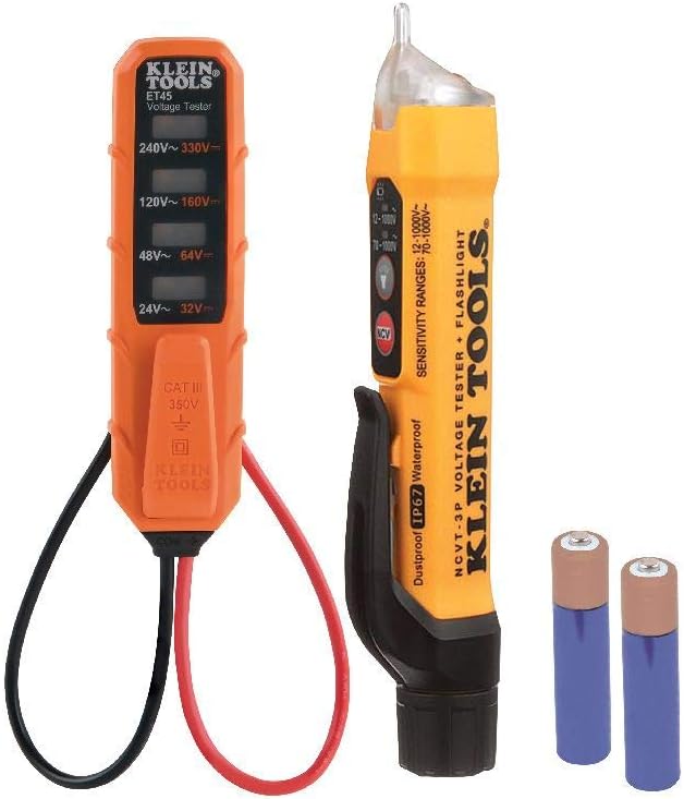 Klein Tools NCVT3PKIT Electrical Test Kit, Dual-Range Non-Contact Voltage Tester & RT250 GFCI Receptacle Tester with LCD Display, for Standard 3-Wire 120V Electrical Outlets