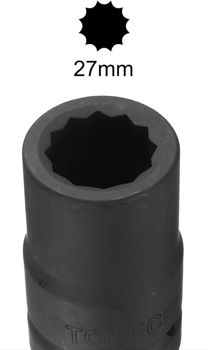 uxcell 1" Drive 27mm 12-Point Impact Socket, CR-MO Steel 80mm Length, Standard Metric Sizes