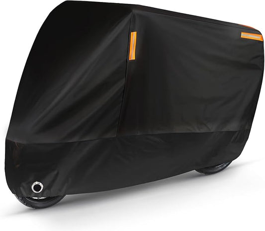 Puroma Motorcycle Cover Heavy Duty Scooter Cover Waterproof Outdoor All Season Universal Weather Quality Protection with Night Reflective, Lock Hole and Storage Bag Fits up to 86.6" Motorcycle Vehicle