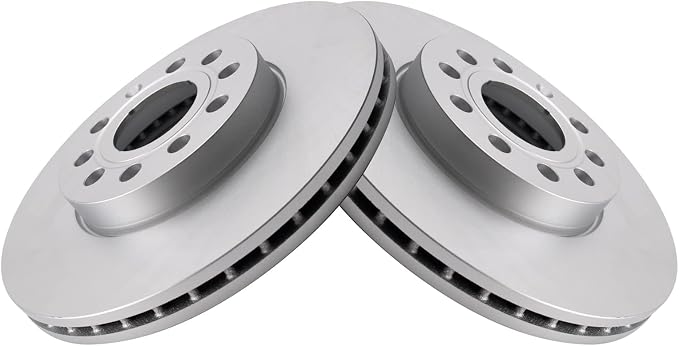 TRQ Front Brake Rotor Set G Coated Compatible with 2009-2016 Audi A3 2009-2016 A3 Quattro 2005-2023 Volkswagen Jetta Golf Beetle Eos Rabbit Taos e-Golf Golf SportWagen GTI