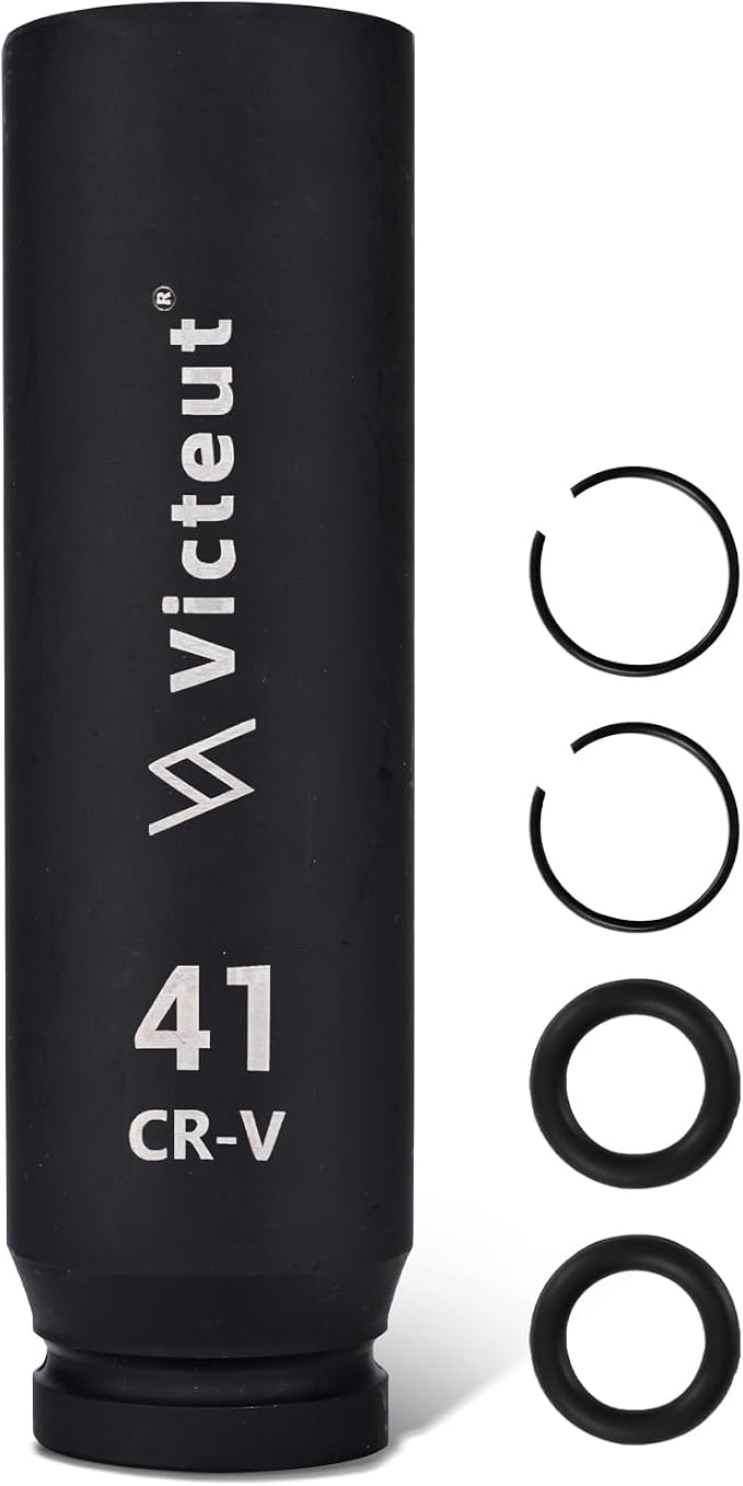 1-Inch Drive 41mm Extra Deep Impact Socket, 8-Inch (200mm) Long, 6-Point Truck & Trailer & Tractor Wheel Nut Socket, Heat Treated Cr-V Alloy Steel, One-Piece Forged, No Torque Loss