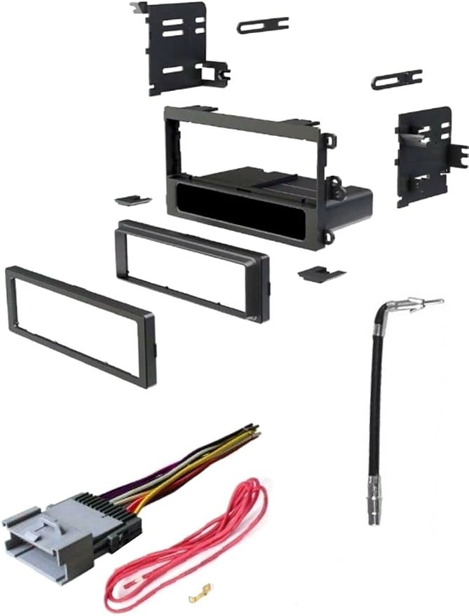 Single Din Car Stereo Radio Install Dash Kit, Wire Harness, and Antenna Adapter Made for Some GM Chevrolet: 2003-2006 Silverado, Tahoe, Suburban etc. - No Premium Bose