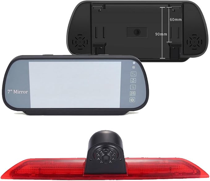 HD IP68 Brake Lamp Rear View Backup Camera Angle and Distance Adjustable Compatible with Ford Transit tourneo Custom Jumbo Kasten V363 F150 F250 F350 V636 MK8/V362 Bus (Camera+7'' Rearview Mirror)