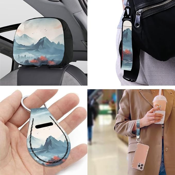 Chinoiserie Mountian Hand Drawing 13 Pack Car Accessories Set Include Car Chinese Landspace Front Seat Covers Car Decorations,Car Cup Pad Seat Belt Shoulder Pads, Universal Size, F9-13B