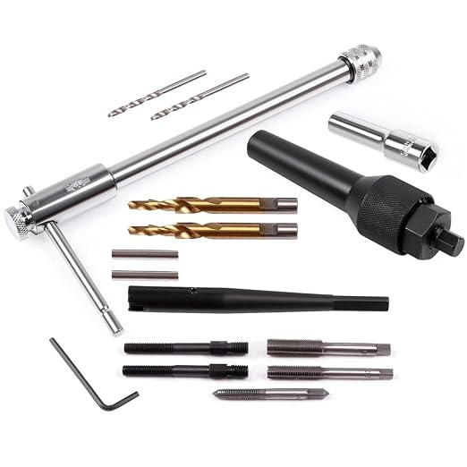 16PCS Glow Plug Removal Tool Kit – Ratchet T-Bar, Drill Adapter, M8/M10 Tap & Extractor – for Removing Damaged 8mm 10mm Diesel Glow Plugs
