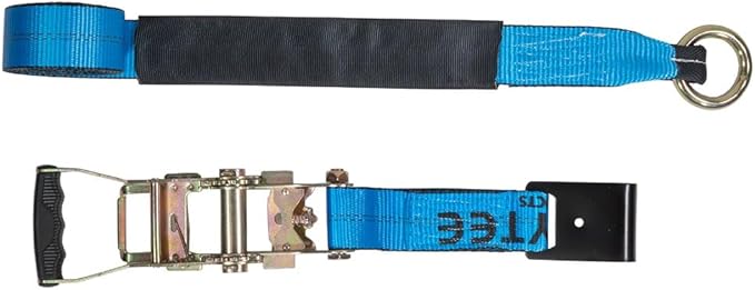 Mytee Products 4 Pack 2" x 120" Car Tie Down Straps for Trailer with Flat Hook - 3333 LB WLL Blue Lasso Style Tire Strap for Car Trailer with Ratchets - Vehicle Tie Down Wheel Straps for Hauling Cars