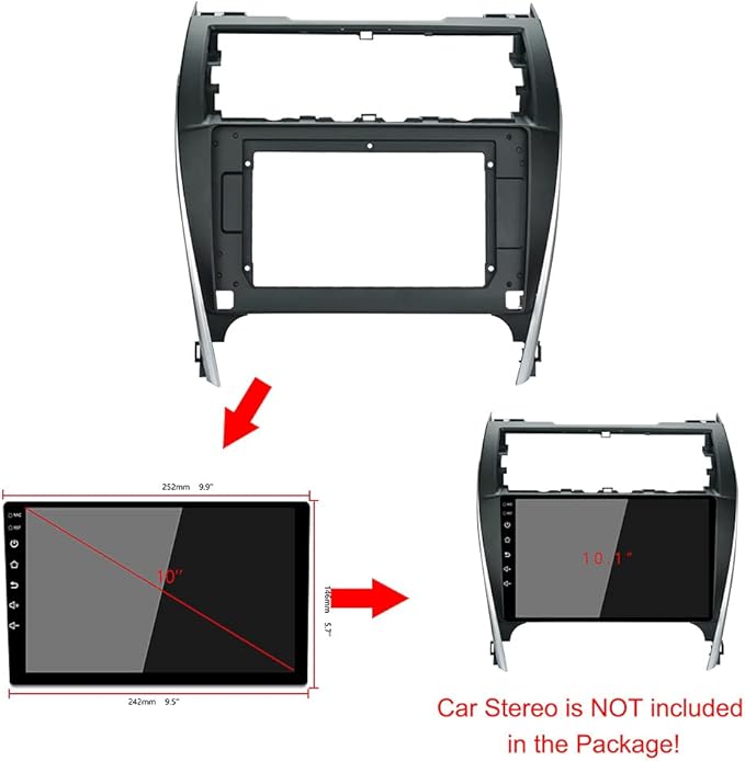 10.1'' Car Radio Stereo Dash Frame Fascia Bezel Panel Compatible for Toyota Camry 2012 13 14 USA & Mid East Version Install Mount Kit