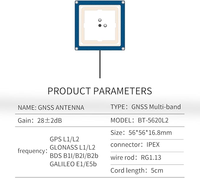 ZED-F9P RTK GIS unmanned Vehicle Vessel Drone Agriculture Lawn Mower GPS GLO GAL BDS GNSS L1L2 OEM GNSS Antenna BT-5620L2
