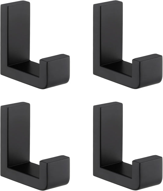 Angle Simple Bathroom Towel Hooks, SUS 304 Stainless Steel Robe Coat Holder Hanger Wall Mounted, Matte Black, 4 Pack