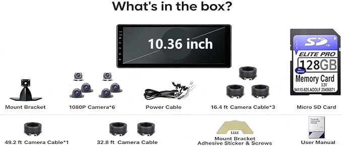 6 Split Alarm Sensor 10.36 inch 1080P Backup Camera Audio Monitor & Built-in 128GB DVR Dash Cam for RV Truck Trailer Rear Side Front Reversing Wired System Waterproof Avoid Blind Spot