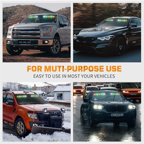 XRIDONSEN 28.4" 80 LED Amber Green Roof Emergency Lights & Emergency Visor Lights for Construction Vehicles Tow/Plow Truck