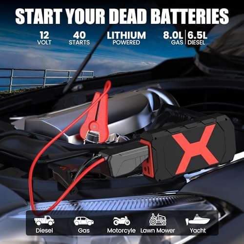 BOOKOO Jump Starter 4000A and 2000A, for Upto 10.0L Gas and 6.5L Diesel Engines, 74Wh Portable Car Battery Jump Starter with Dual USB Port,3 LED Modes,Carry Box